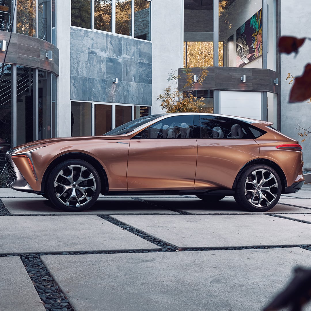 Copper Lexus LF-1 Limitless concept vehicle parked on a driveway