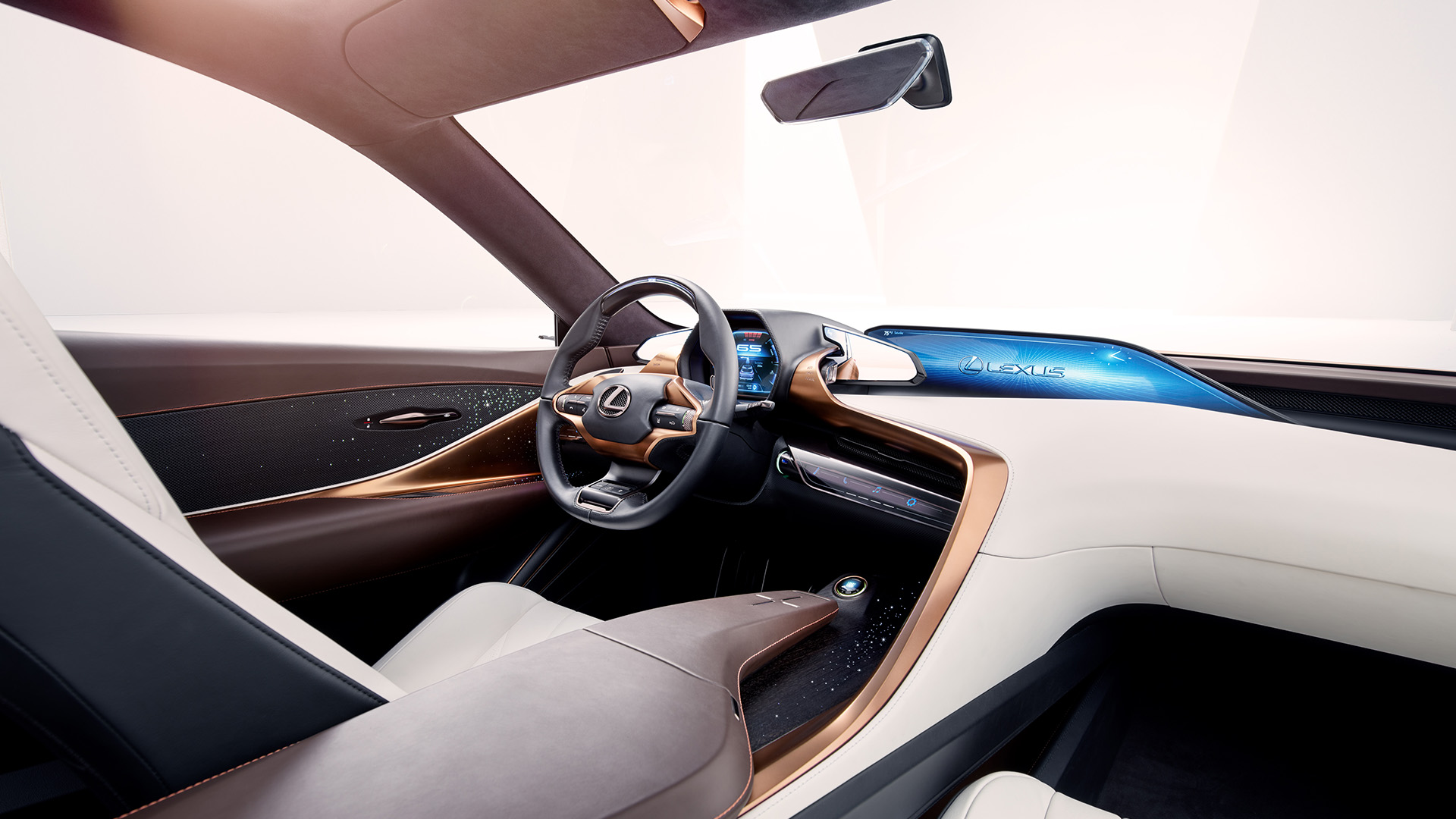 Lexus LF-1 Limitless concept vehicle's interior cabin in tan.