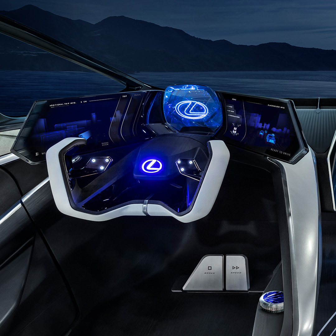 The steering wheel of the Lexus LF-30 Electrified Concept vehicle