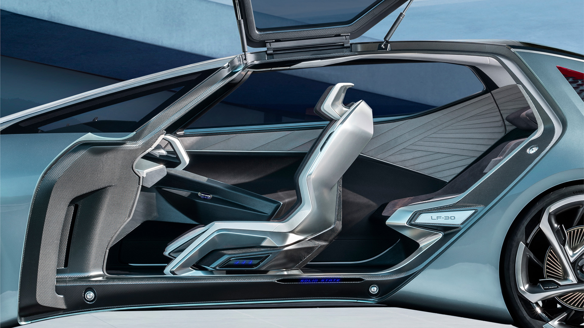 Side profile view of the interior cabin of the Lexus LF-30 Electrified Concept vehicle