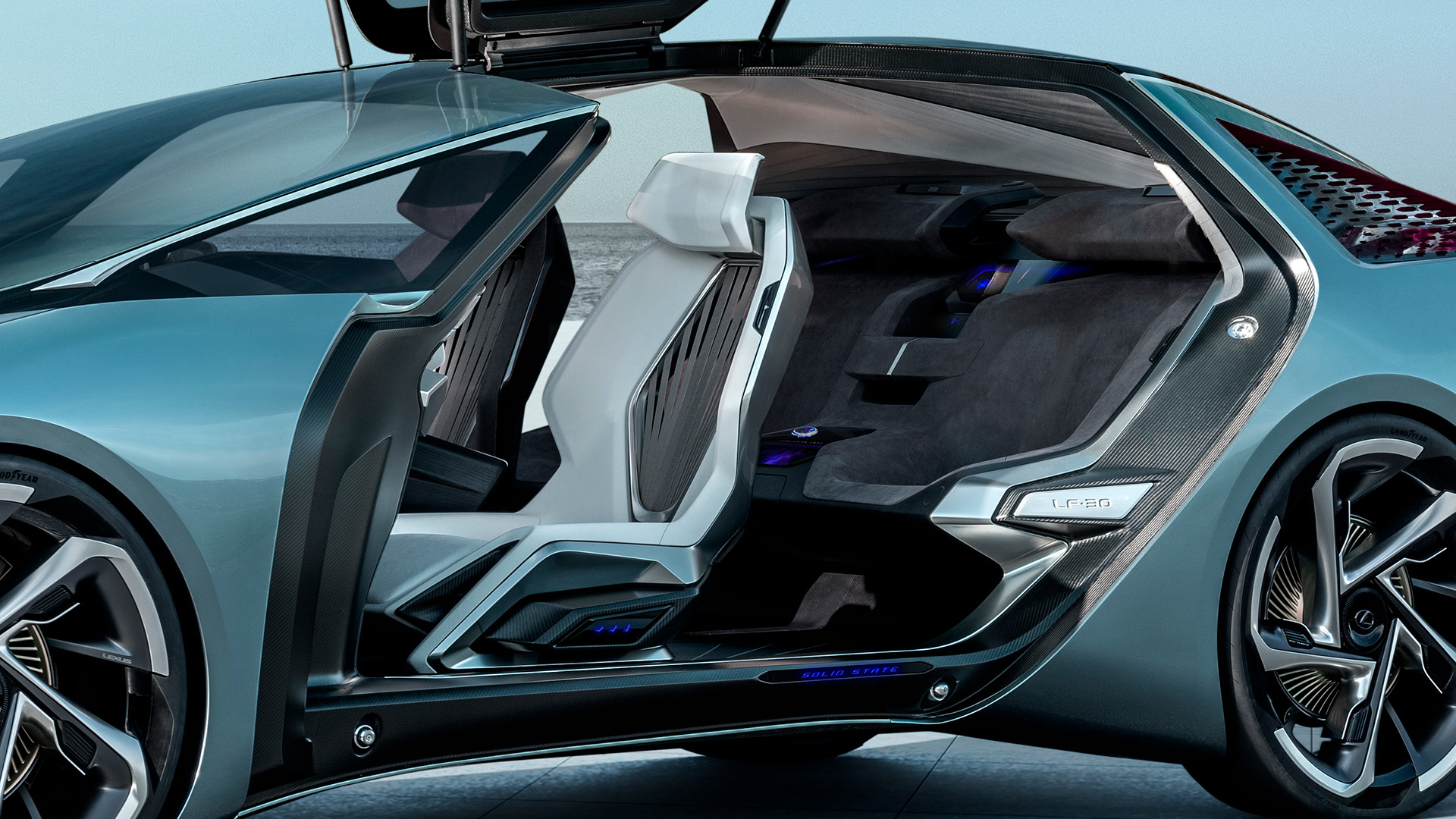 Side profile view of the interior cabin of the Lexus LF-30 Electrified Concept vehicle