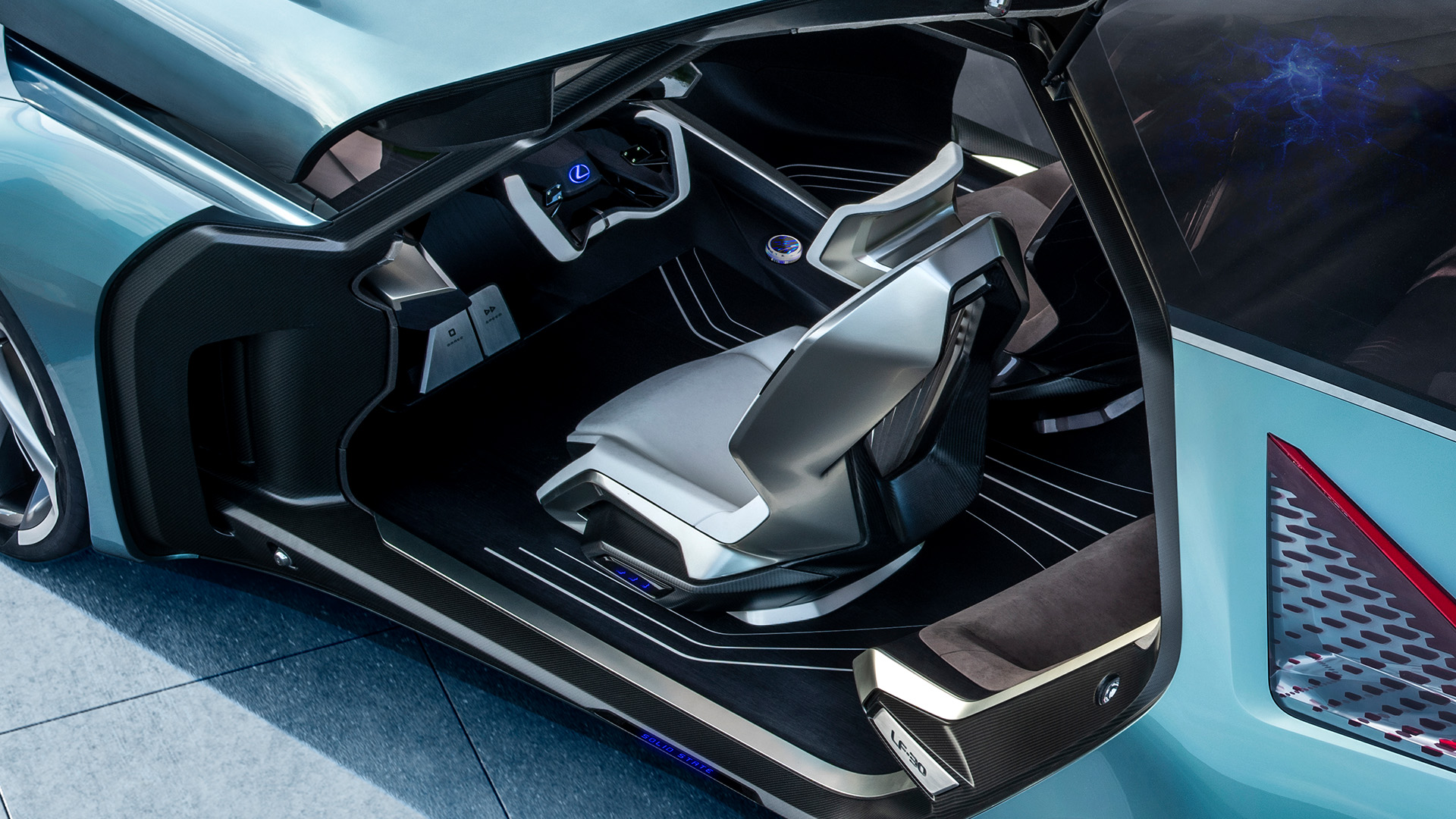 Side top profile view of the interior cabin of the Lexus LF-30 Electrified Concept vehicle
