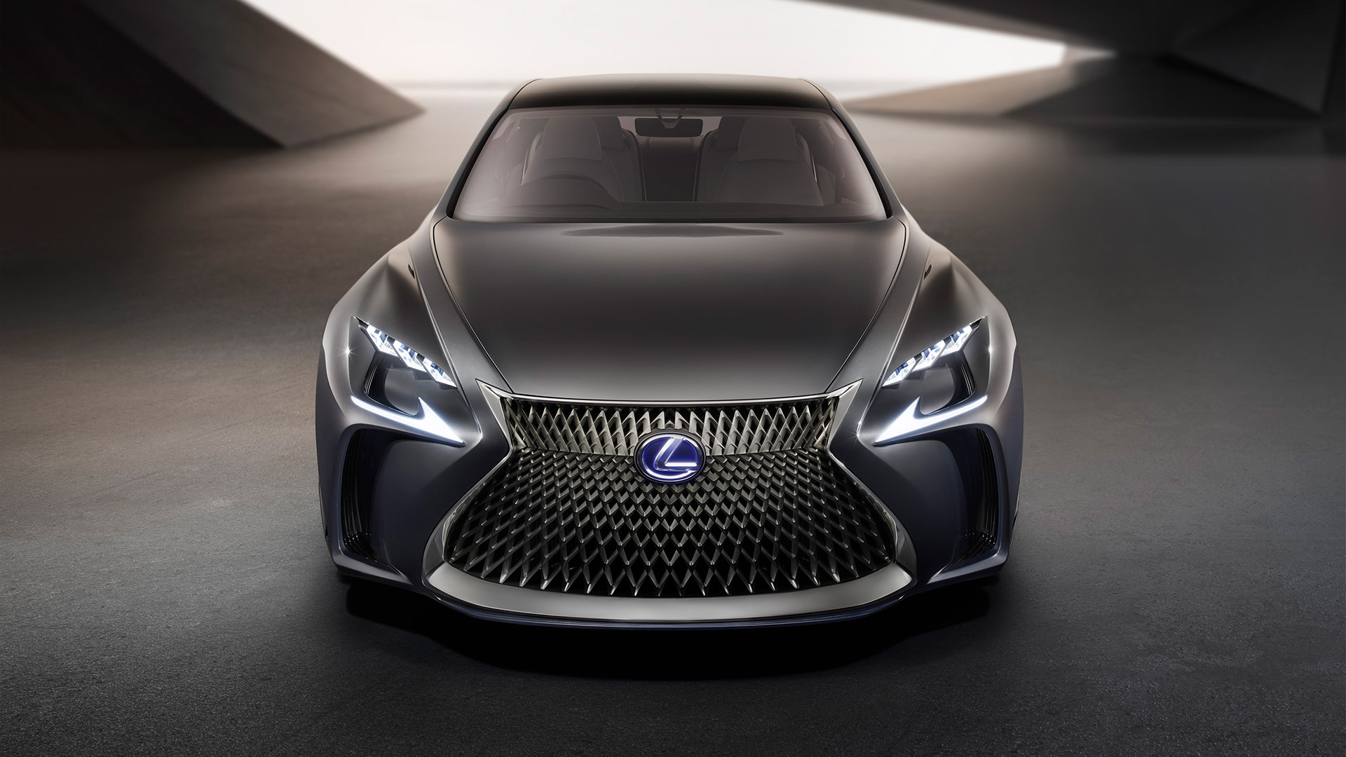 Front view of a grey Lexus LF-FC concept vehicle 