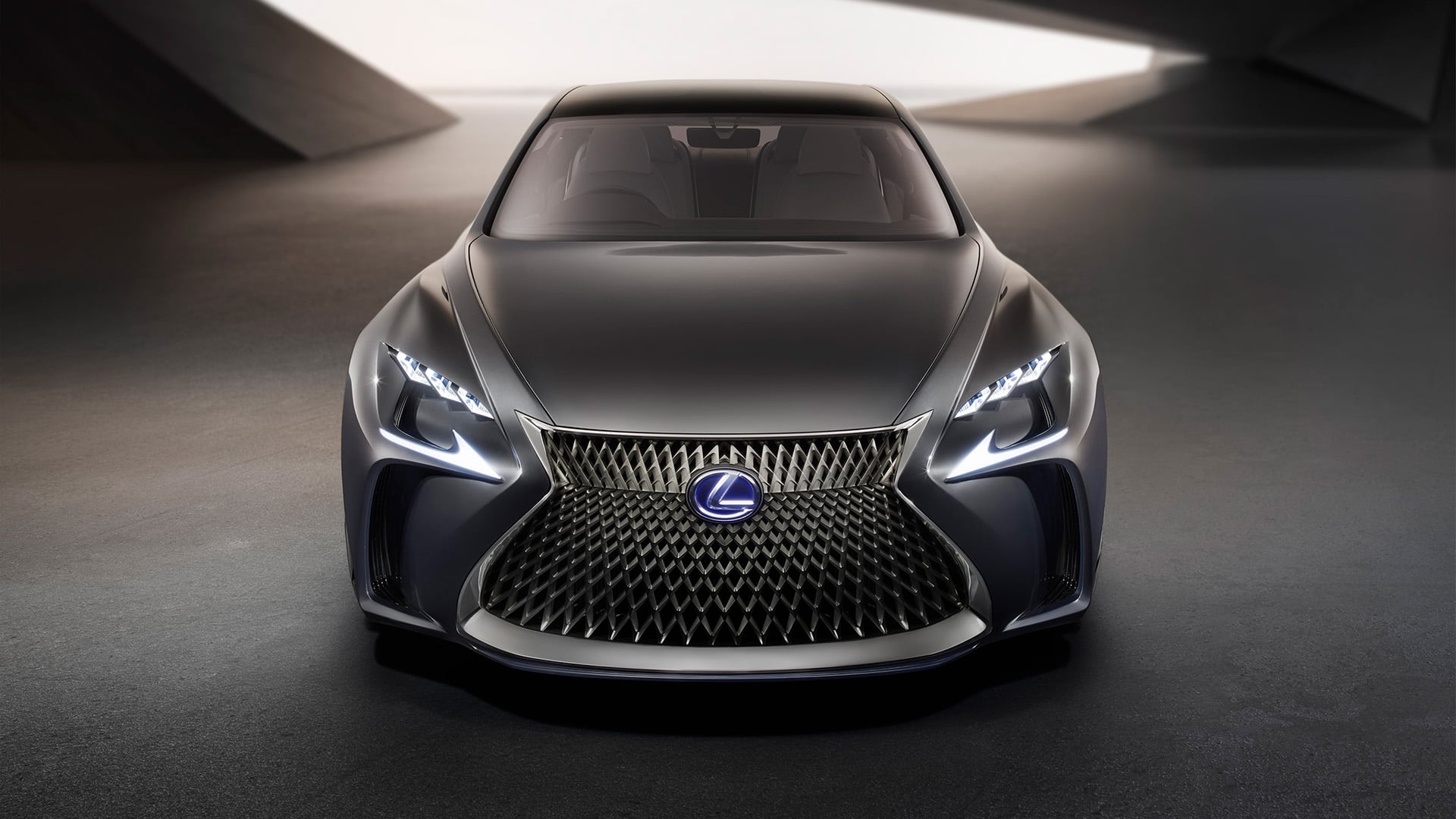 Front view of a grey Lexus LF-FC concept vehicle
