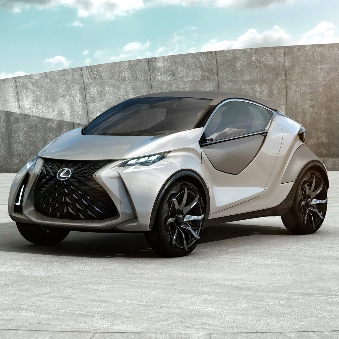 Three quarter side profile view of a silver Lexus LF-SA concept vehicle