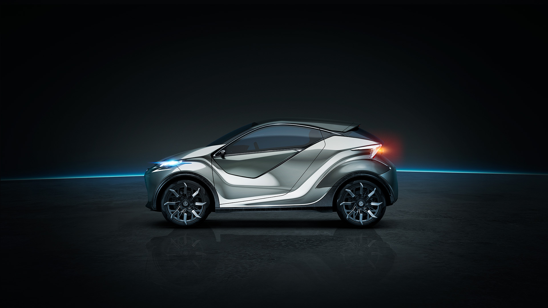 Side profile view of the Lexus LF-SA concept vehicle in a studio setting