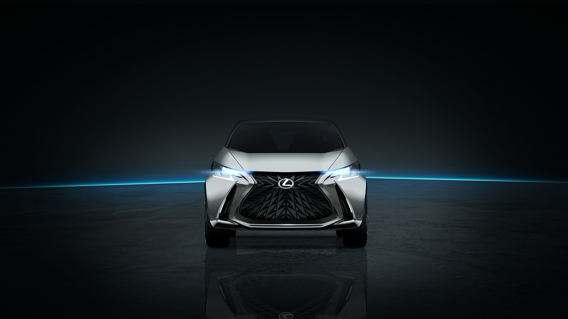 Front view of the Lexus LF-SA concept vehicle in a studio setting