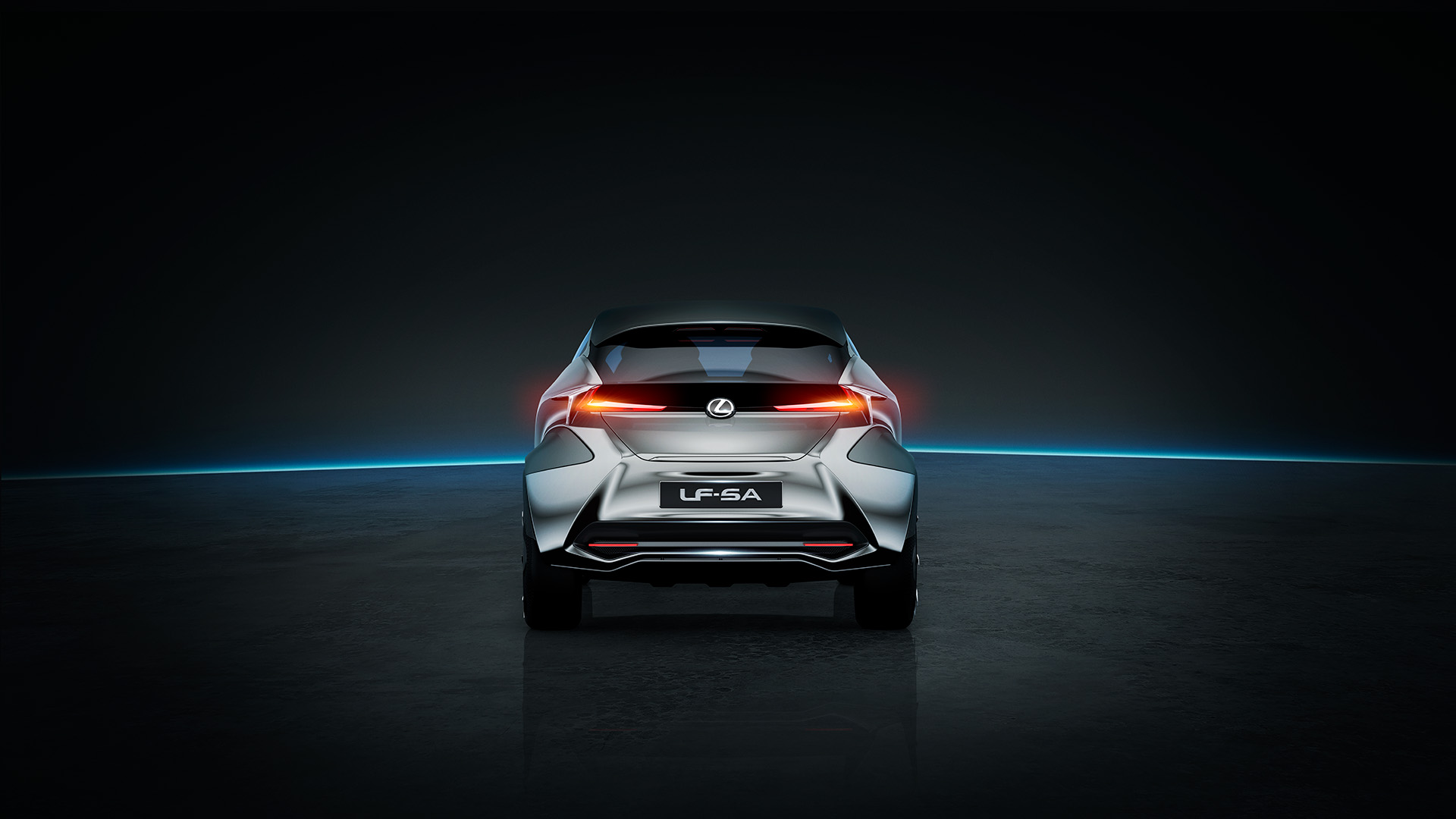 Rear view of the Lexus LF-SA concept vehicle in a studio setting