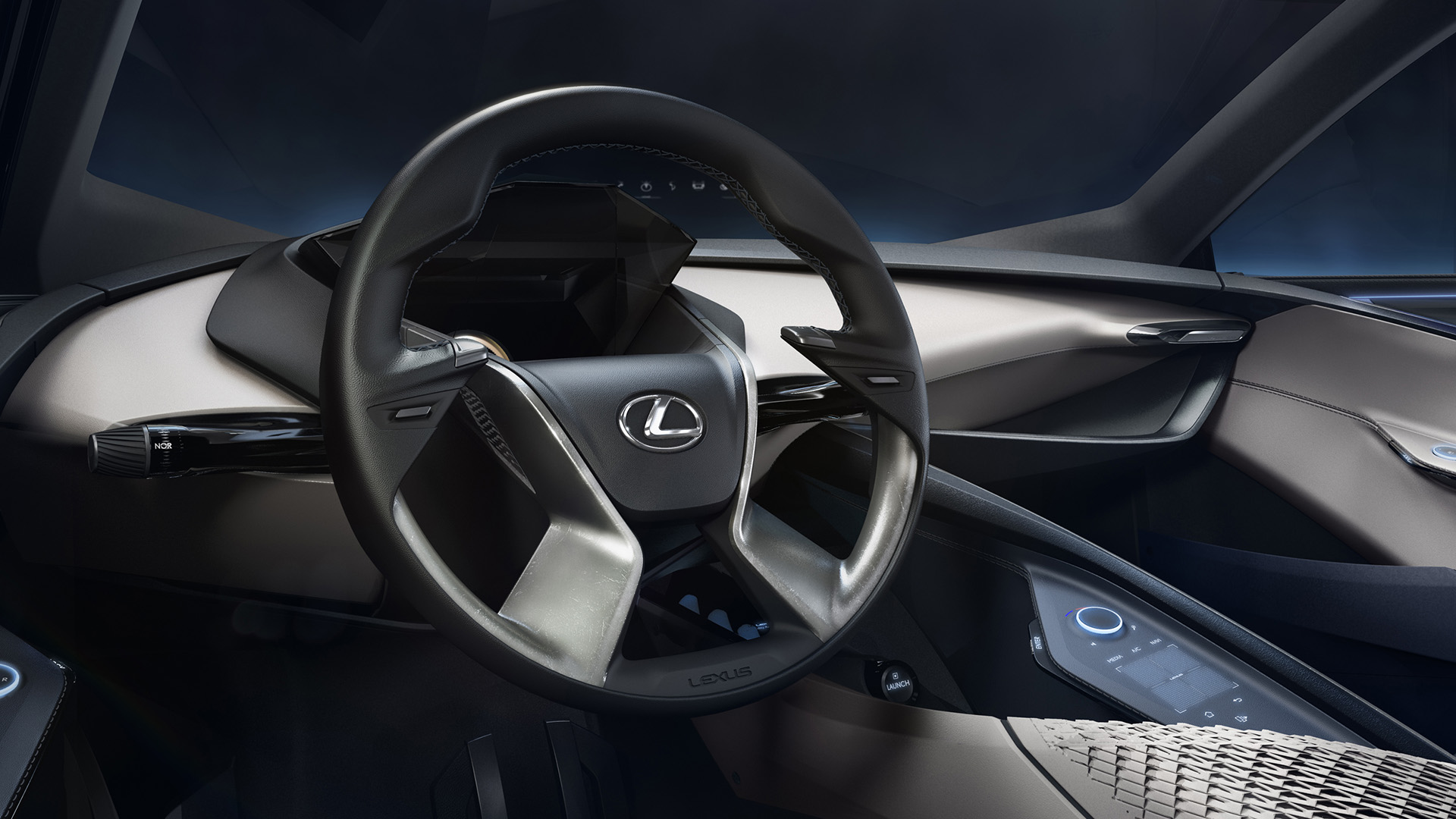 Front steering wheel inside the Lexus LF-SA concept vehicle 