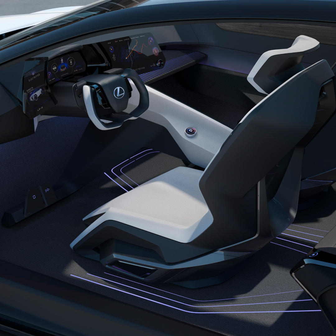 The front interior cabin of the Lexus LF-Z Electrified concept vehicle