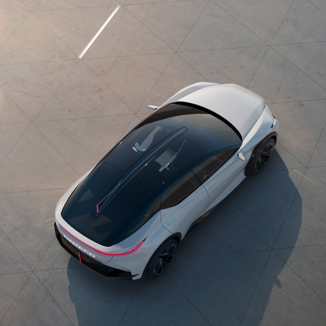 An aerial view of the Lexus LF-Z Electrified concept vehicle