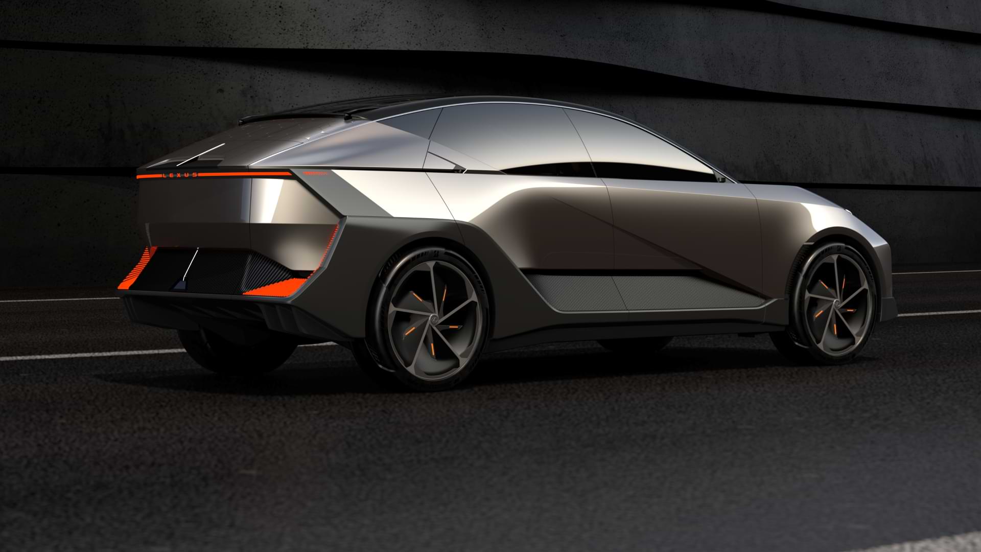 Rear view of the Lexus LF-ZL concept vehicle,  dark grey