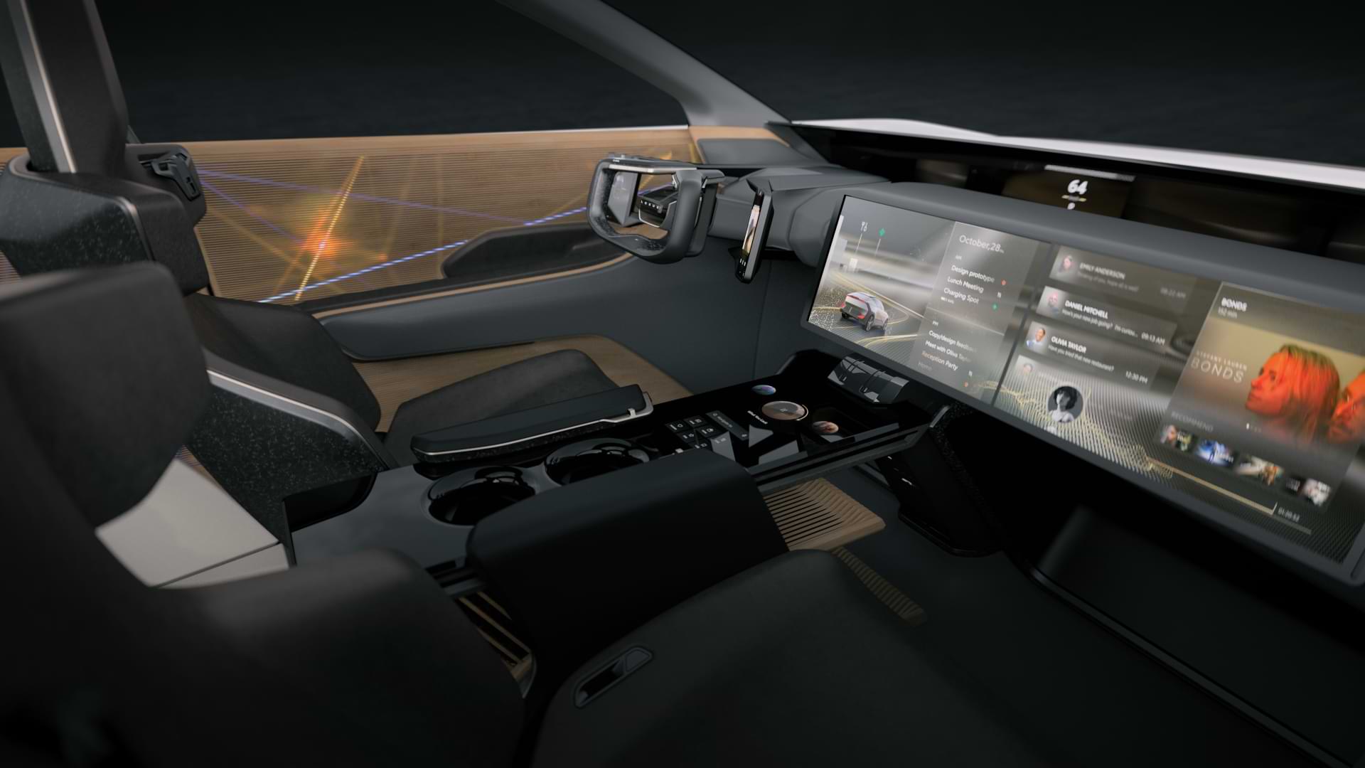 Interior cabin of the Lexus LF-ZL concept vehicle with large screen display