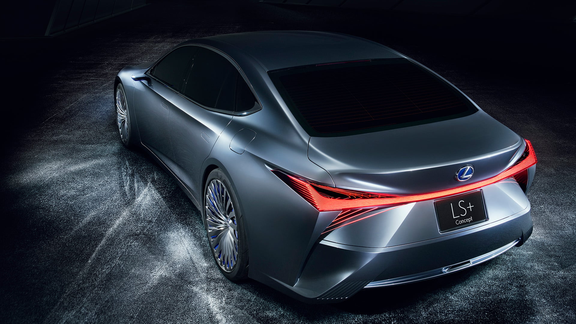 Rear view of the Lexus LS+ concept vehicle in a studio setting