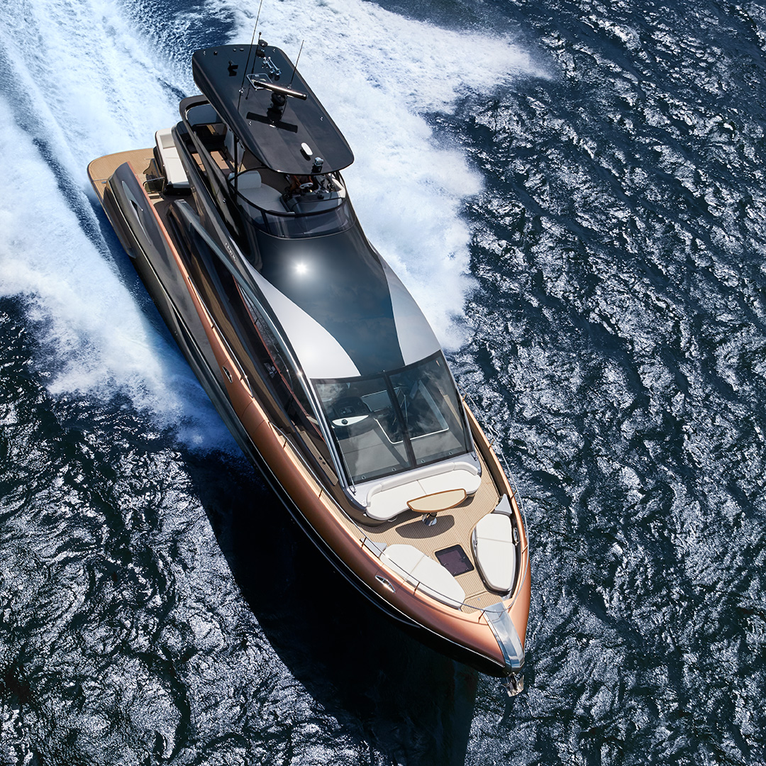 Aerial view of the Lexus LY 650 Yacht concept in copper colour 
