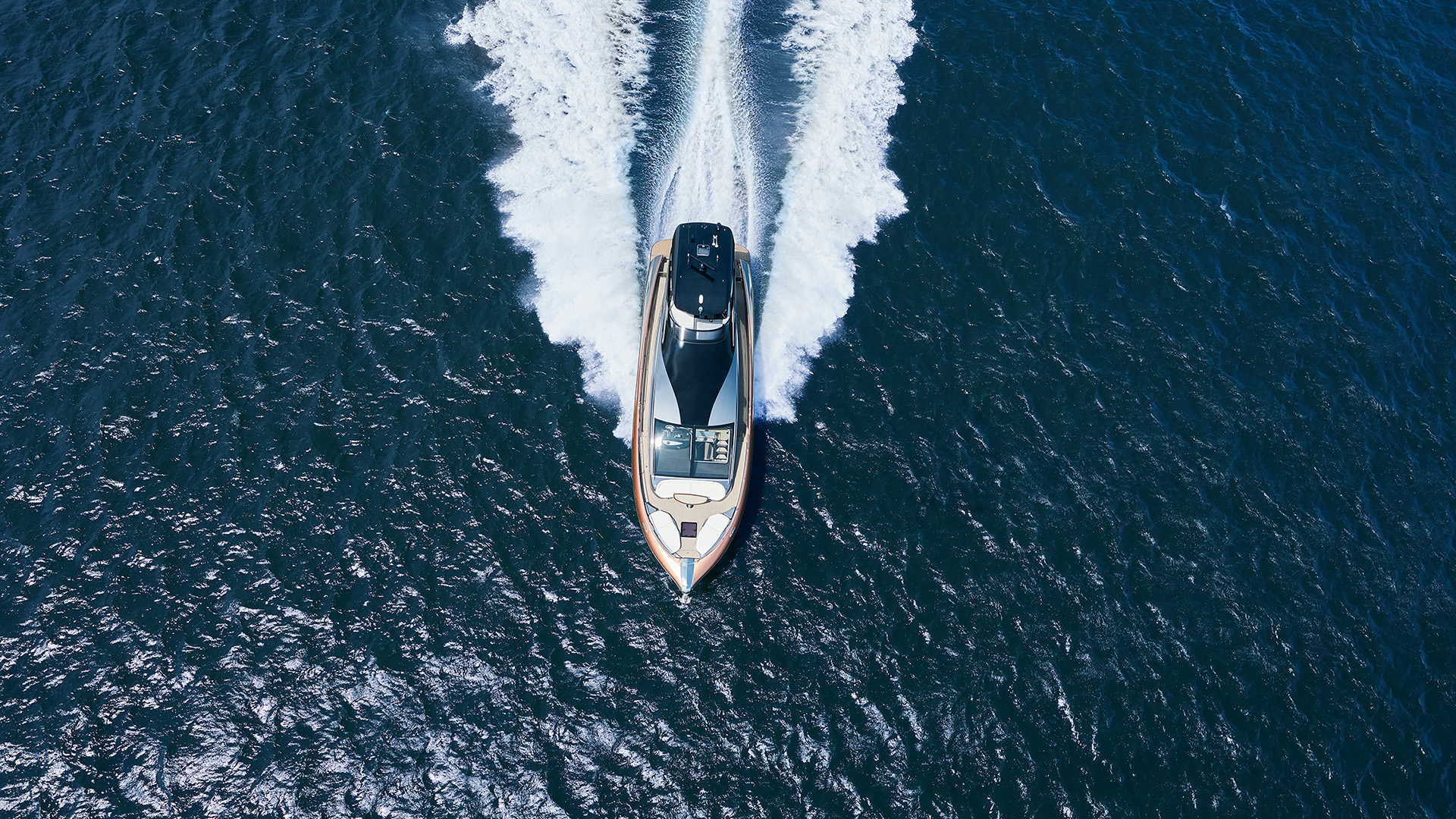 Aerial view of the Lexus LY 650 Yacht concept in the ocean 