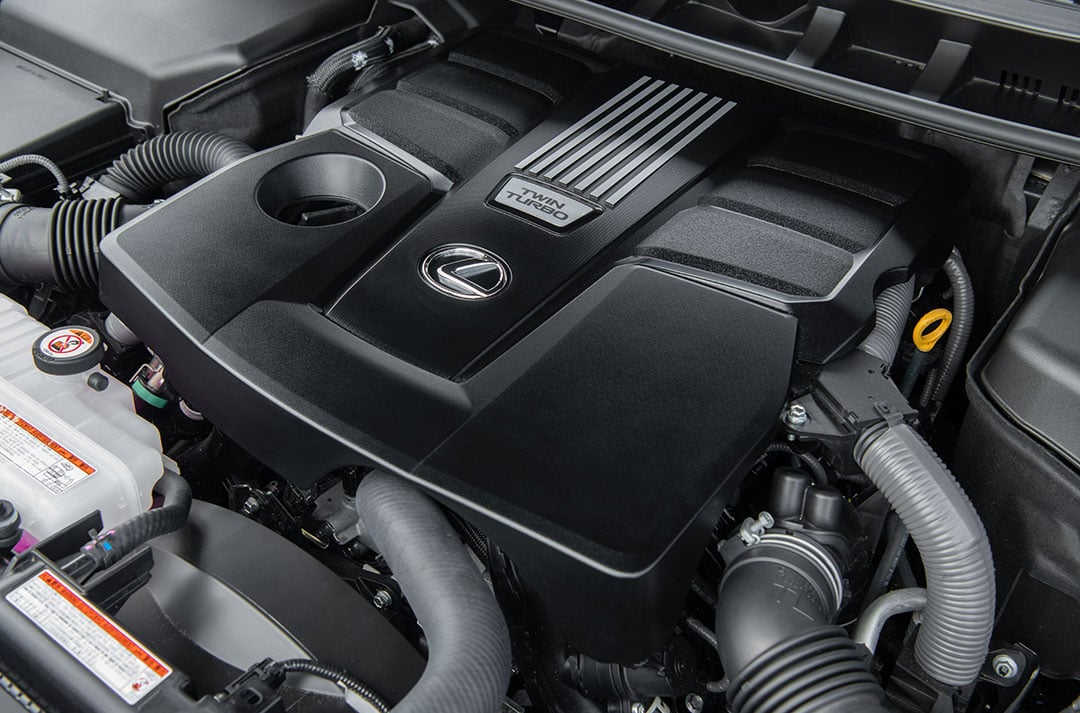 A black engine with the Lexus logo