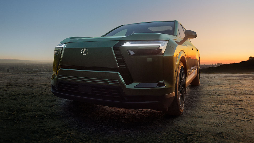 Lexus TZ front grille with a sunset in the background